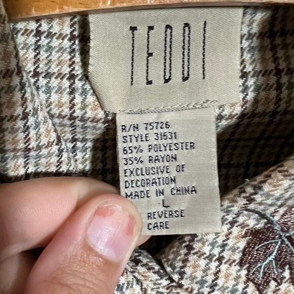 Teddi Embroidered Leaf Button Down Shirt Size L Fall Autumn - Picture 5 of 6